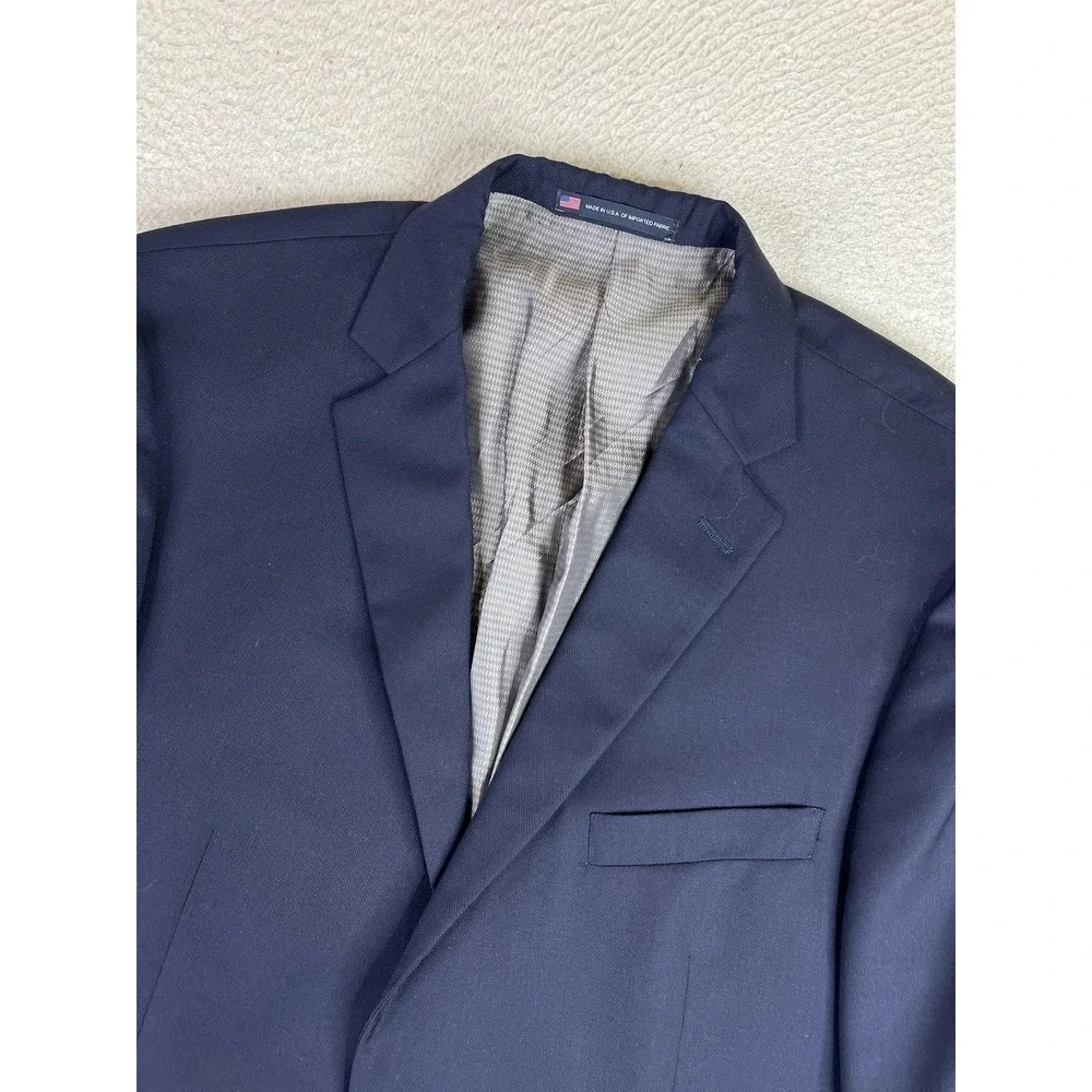 Hart Schaffner Marx Suit Jacket Mens 46R Navy Blue Wool 2 Button Union Made